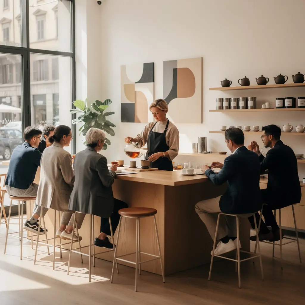 Un infusore di tè Oolong immerso in acqua calda in una teiera elegante.